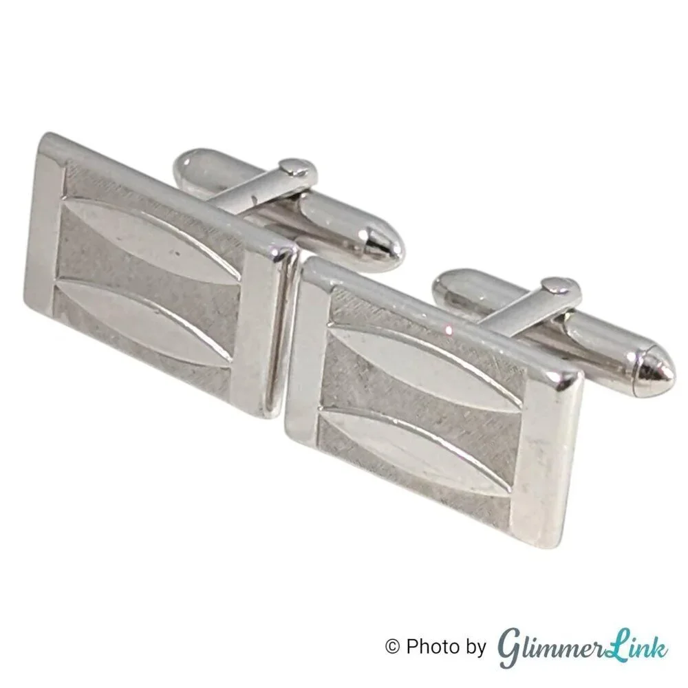 Vintage Swank Rectangular Textured Smooth Oval Geometric Silver Tone Cufflinks